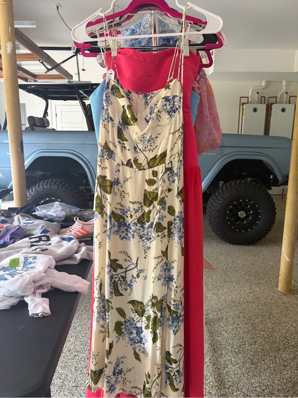 Reformation Cream Floral Slip Dress with Blue and Green Print